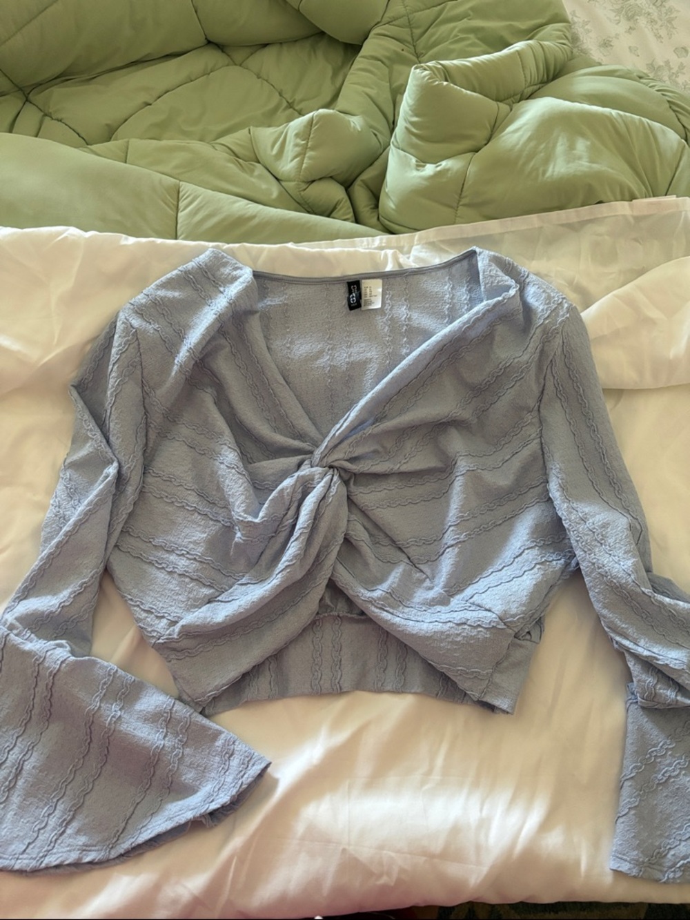 Light blue Twist-Front Long-Sleeve Top